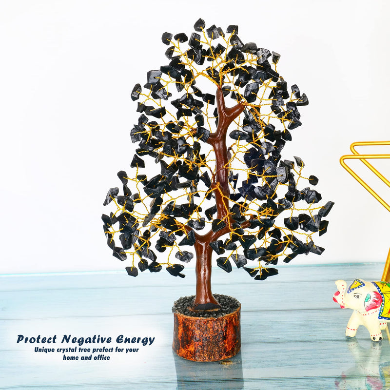 YATHABI Black Tourmaline Golden Wire Handmade Gemstone Tree Feng Shui Bonsai for Attracting Positive Energies Chakra Balancing Aura Cleansing Crystal Healing Home D�cor Size Approx. 10-12 Inch� - BeesActive Australia