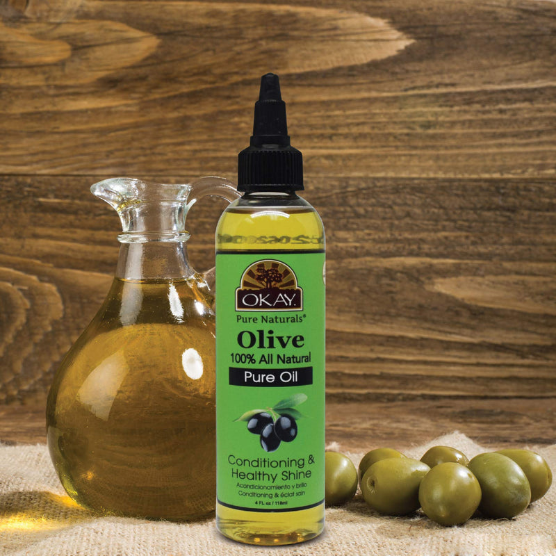 OKAY | 100% Pure Olive Oil | For All Hair Textures & Skin Types | Nourish, Strengthen & Replenish Elasticity | Deep Conditioning | All Natural | 4 Oz 4 Fl Oz (Pack of 1) - BeesActive Australia