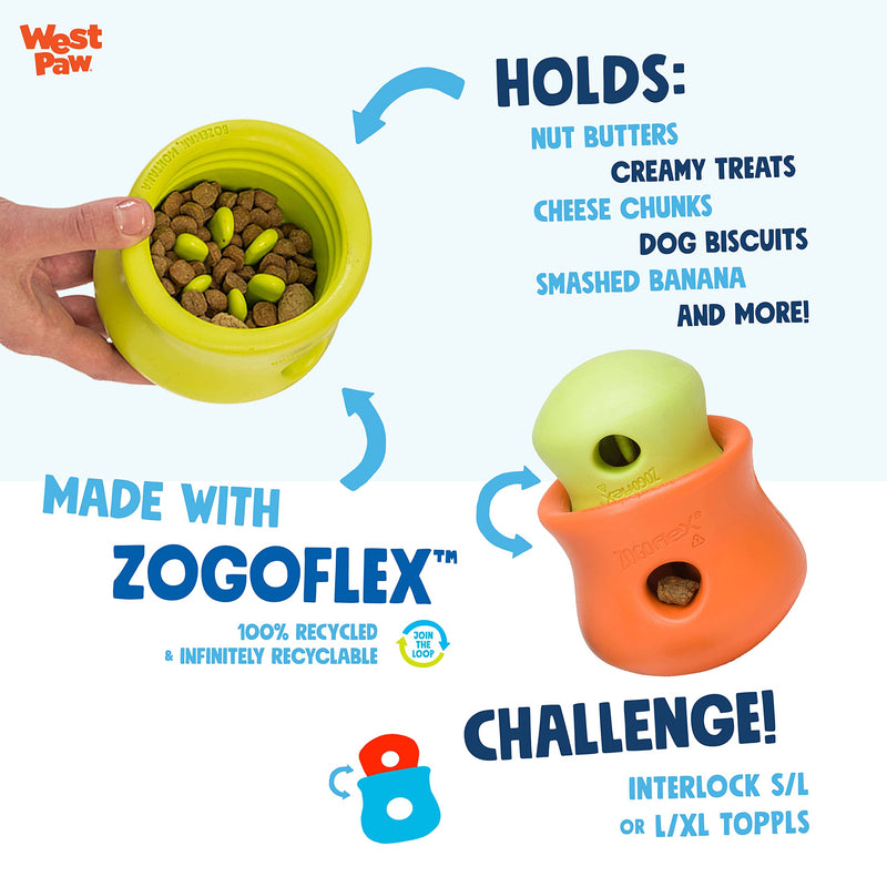 WEST PAW Zogoflex Toppl Treat Dispensing Dog Toy Puzzle – Interactive Chew Toys for Dogs – Dog Enrichment Toy for Moderate Chewers, Fetch, Catch – Holds Kibble, Dog Training Treats, Made in USA Large Granny Smith - BeesActive Australia