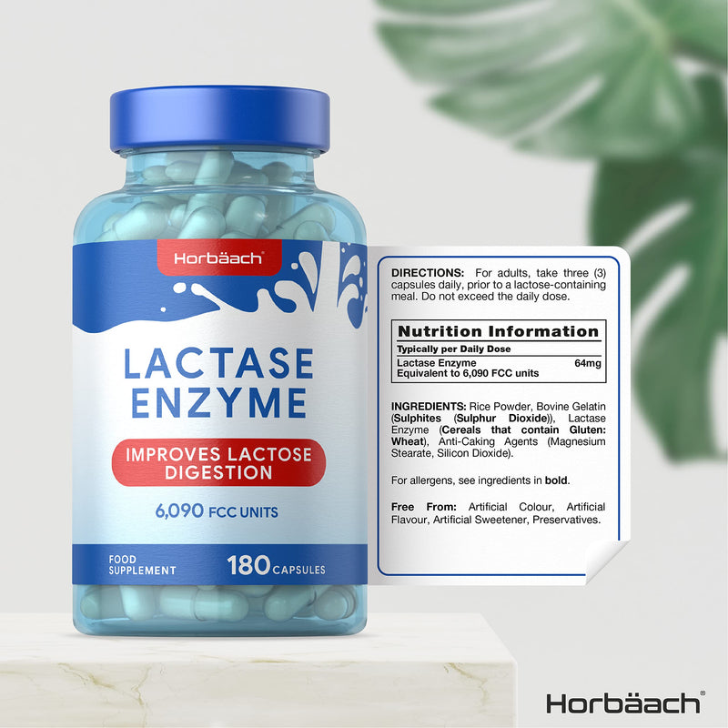 Lactase Enzyme 6,090 FCC Units| 180 Capsules| Improves Lactose Digestion | Food Supplement | by Horbaach - BeesActive Australia