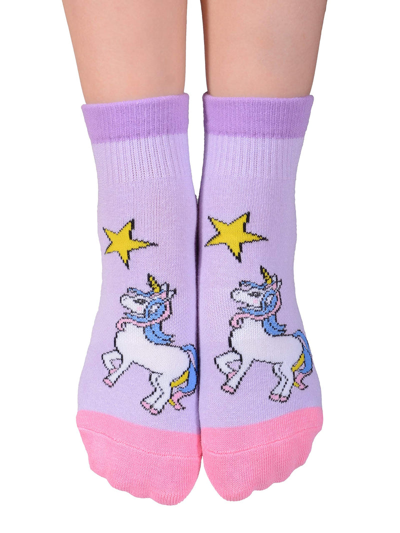 FOOTSIS Non Slip Grip Socks for Yoga, Pilates, Barre, Home, Hospital ,Mommy and Me classes "Unicorn" Large - BeesActive Australia