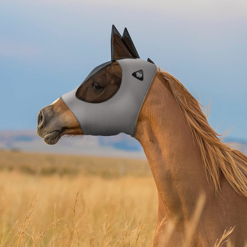 SmithBuilt Horse Fly Mask - Mesh Eyes and Ears, Breathable Fabric, UV Protection Pony Gray - BeesActive Australia
