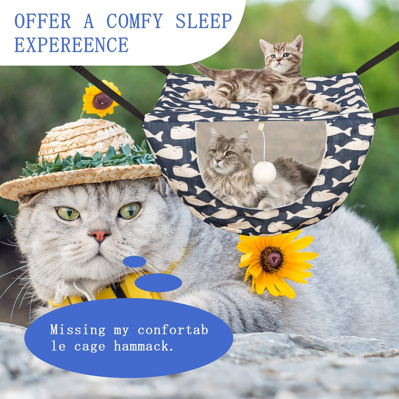 JSPYFITS Cat Cage Hammock,Double Layer Hanging Adjustable Soft Pet Bed Suitable for Kitten Ferret Puppy Rabbit or Small Pet, Hanging Bed for Pets, 2 Level Indoor Bed for Spring/Summer/Winter Blue Whale - BeesActive Australia