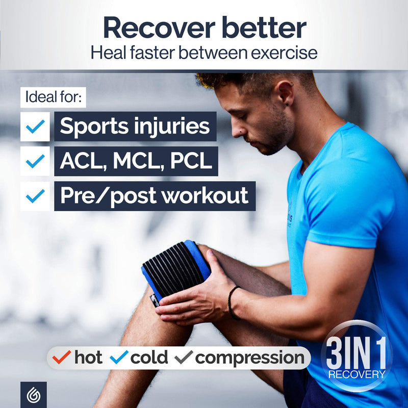 Knee Pain Relief Gel Pack - Hot Cold Ice Packs for Sports Injuries, Reusable Heat Pads (3in1 Compress Wrap fits Ankle, Foot, Elbow) First aid for Reduce Swelling, Replacement Surgery - Gelpacks Direct - BeesActive Australia