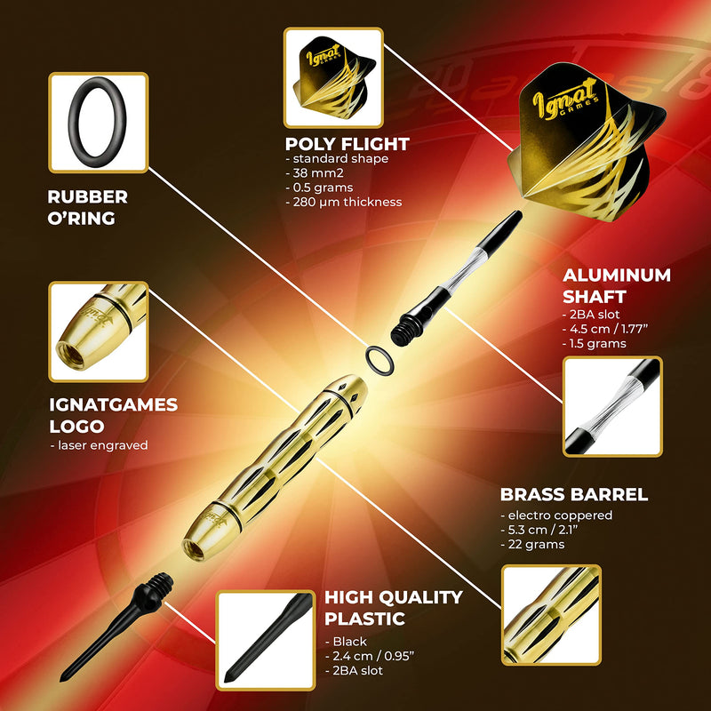 IgnatGames Plastic Tip Darts Set - Soft Tip Darts for Electronic Dart Board - Aluminum Shafts with O'rings, Extra Tips and Extra Flights + Dart Wrench + Innovative Case 22g Colossus Kraken - BeesActive Australia