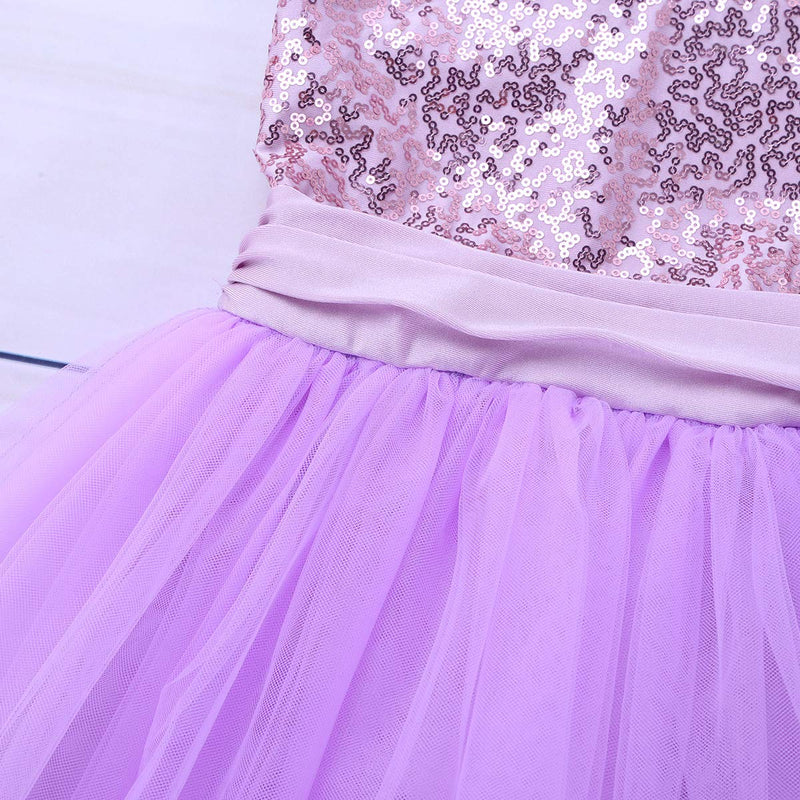 [AUSTRALIA] - zdhoor Kids Girls Sequins Halter Ballet Dance Leotard Tutu Dress Mesh Splice Performance Costumes Lavender 8 / 10 