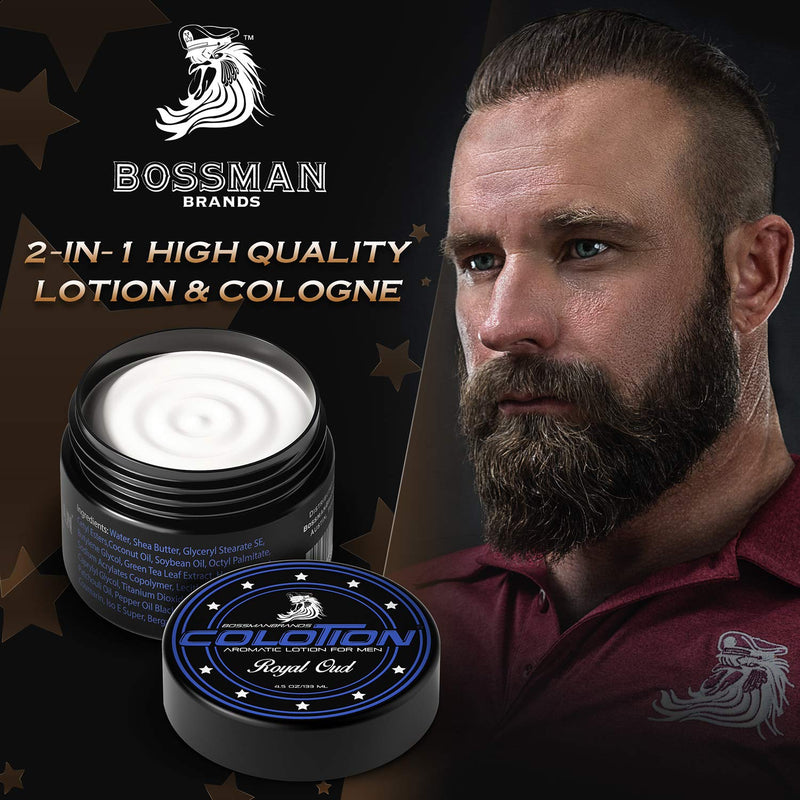 Bossman Colotion - 2 in 1 Men's Lotion and Cologne - Moisturizer and Hydrating Scented Body Lotion - Beard Softener Cream for Men (Royal Oud) Royal Oud - BeesActive Australia