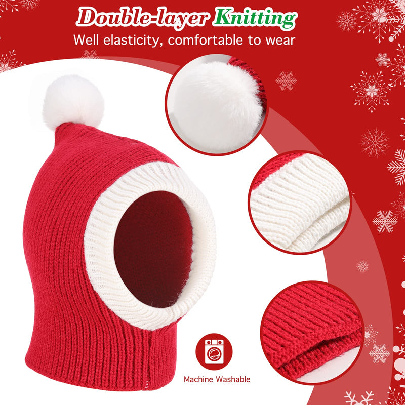 Pawaboo Christmas Pet Hat, Funny Knitted Pets Cap with Pompon, Cute Crocheted Snood Winter Warm Pet Hat, Neck Ear Warmer Hood Warm Scarf Xmas Decoration Santa Hat for Medium Dogs XS Red - BeesActive Australia