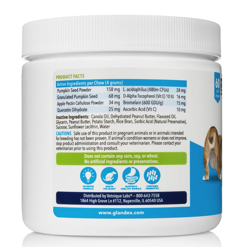 Glandex for Dogs 60ct Anal Gland Support Soft Chews and Glandex Pet Wipes 75ct Bundle - by Vetnique Labs - BeesActive Australia