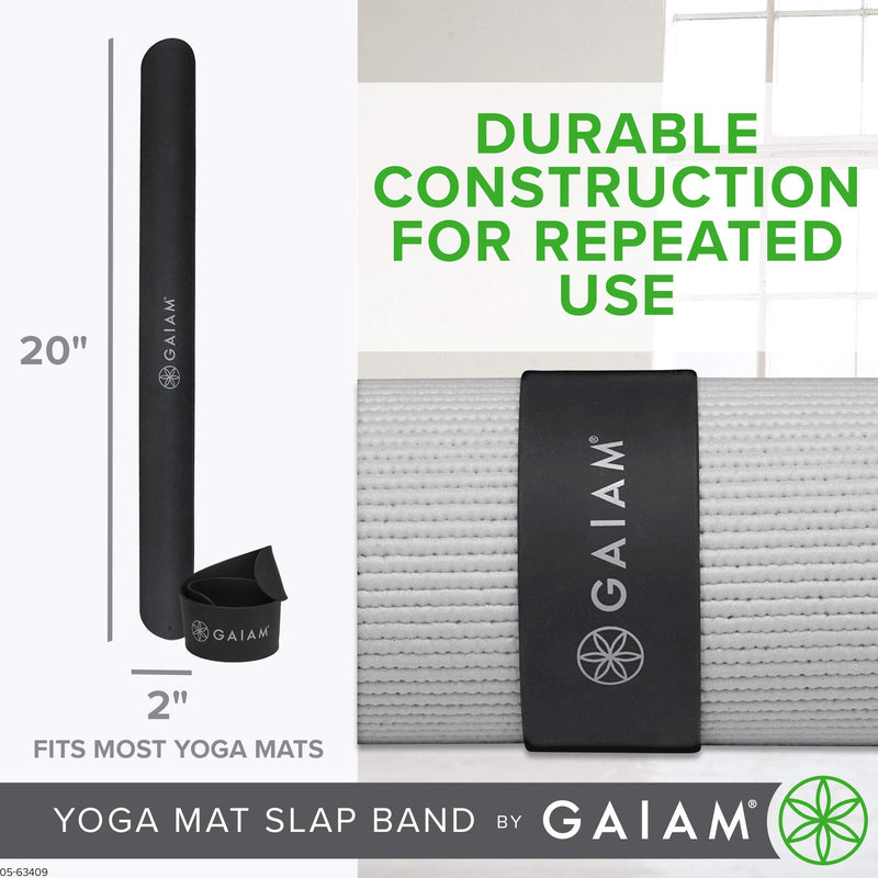 Gaiam Yoga Mat Strap Slap Band - Keeps Your Mat Tightly Rolled and Secure, Fits Most Size Mats (20"L x 1.5"W), Black - BeesActive Australia