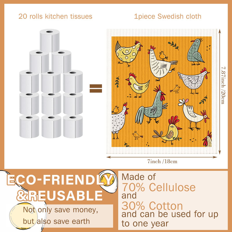 6 Pcs Swedish Kitchen Dish Cloths Kitchen Towels Reusable Sponge Cleaning Cloths Wipes Absorbent Dish Cloth Quick Drying Washable Decorative Tea Towels No Odor Bar Hand Towel (Chicken) Chicken - BeesActive Australia