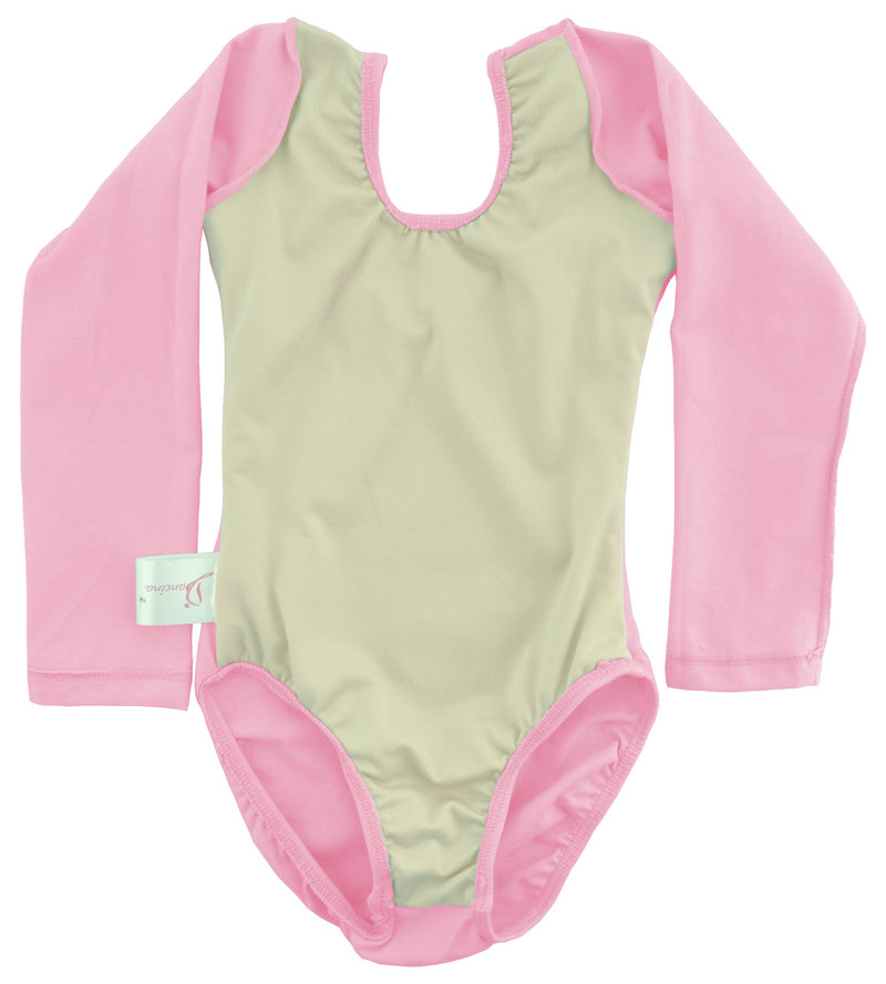 [AUSTRALIA] - Dancina Leotard Long Sleeve Ballet Gymnastics Front Lined Comfy Cotton Kids Ages 2-10 2T / 3T Light Pink 