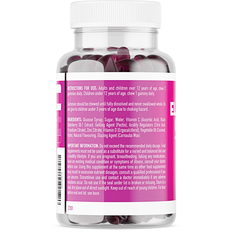 Elderberry Gummies with Zinc, Vitamin C & Vitamin D - Suitable for Adults & Children - Zinc for Immune System - Sambucus Black Elderberry (60 Elderberry Gummies, 1 Pack) Elderberry Gummies - 60, 1 Pack - BeesActive Australia