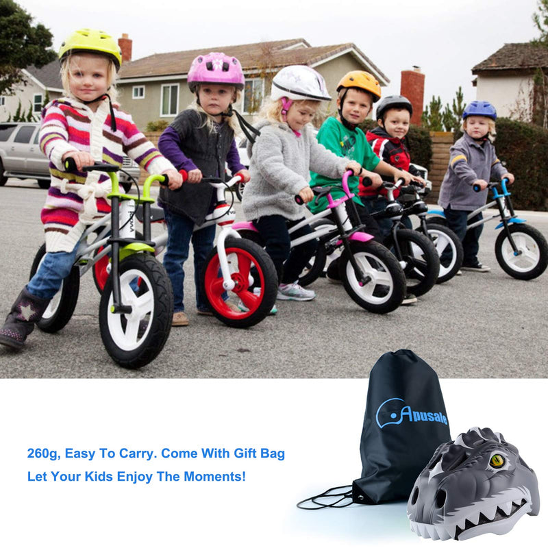 Apusale Kids Bike Helmets Dinosaur Helmet Adjustable Toddler Helmet for Girls Boys Multi Sports Classical Gray - BeesActive Australia