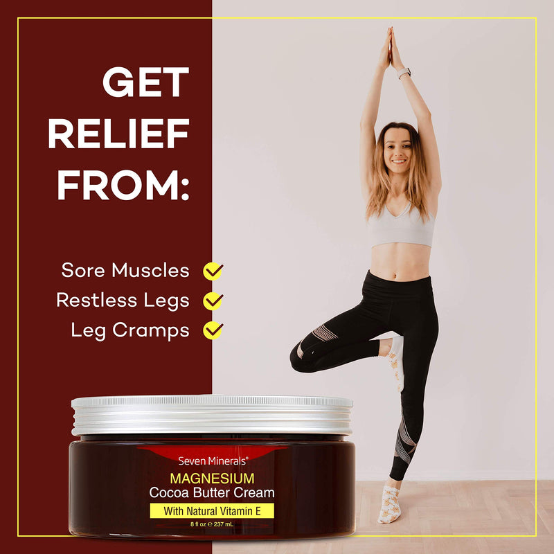 Natural Magnesium Cream for Pain Calm, Leg Cramps, Sleep & Muscle Soreness. With Moisturizing Organic Cocoa Butter and Vitamin E - No Harmful Ingredients. Our USA Made Creme is Safe for Kids (8 fl oz) - BeesActive Australia