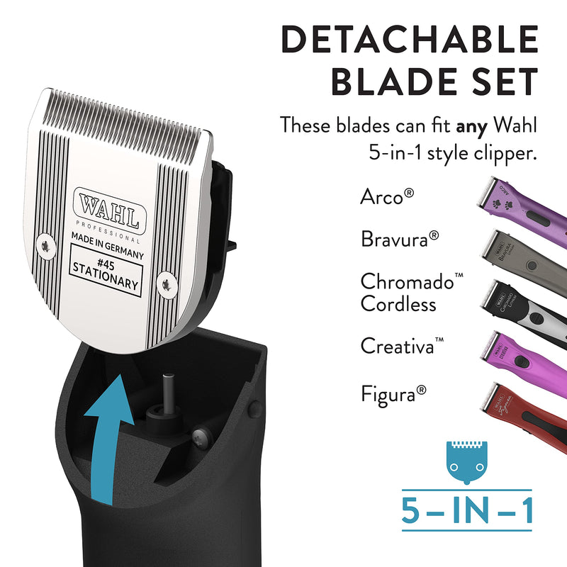 WAHL Professional Animal #45 Non-Adjustable Blade Arco, Bravura, Chromado, Creativa, Figura, and Motion 5-in-1 Pet, Dog, and Horse Clippers (#41873-7190), Silver - BeesActive Australia