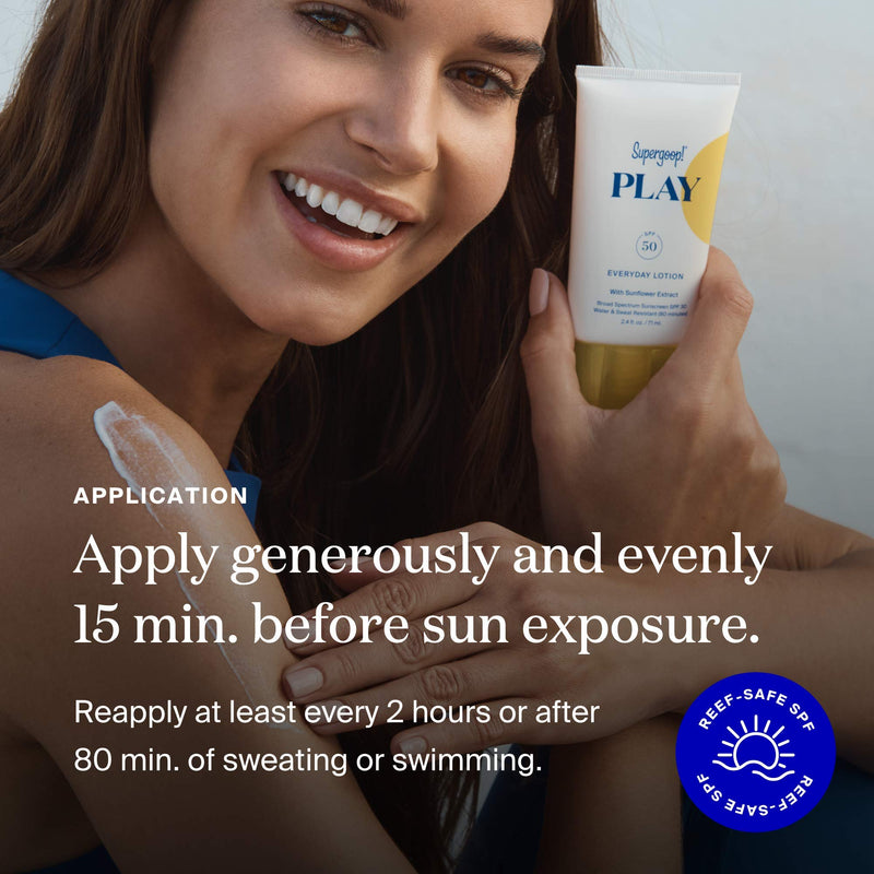 Supergoop! PLAY Everyday SPF 50 Lotion, 2.4 fl oz - 2 Pack - Reef-Safe, Broad Spectrum Sunscreen for Sensitive Skin - Water & Sweat Resistant Body & Face Sunscreen - Clean ingredients - BeesActive Australia