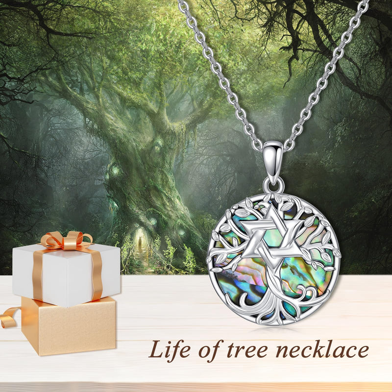 KQF Tree of Life Necklace for Women 925 Sterling Silver David Star Pendant Abalone Shell Tree Jewelry for Girls - BeesActive Australia