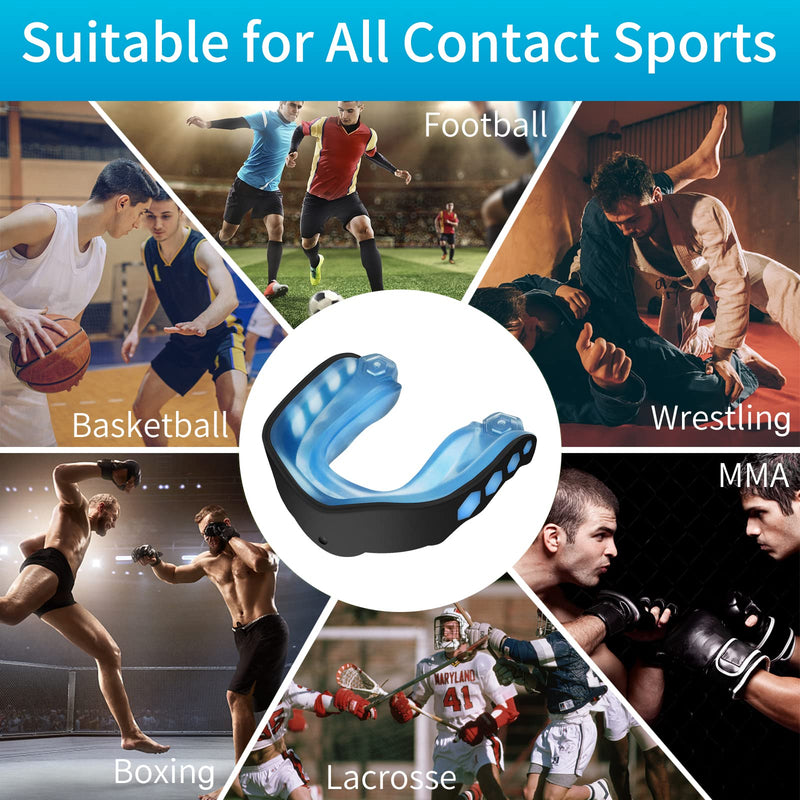 2 Pack Football Mouth Guard, Professional Adults Sports Mouthguard, Soft Mouthpiece to Protect Braces with Straps & Carry Cases, for Boxing, MMA, Wrestling, Rugby, Soccer, Lacrosse, All Contact Sports - BeesActive Australia