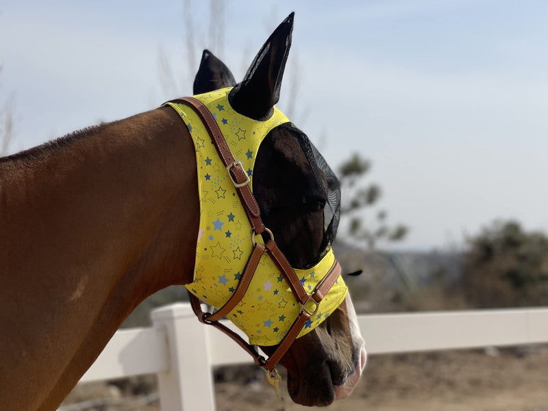 Horse Fly Mask Super Comfort Horse Fly Mask Elasticity Fly Mask with Ears We Only Make Products That Horses Like (M,Yellow Star) - BeesActive Australia