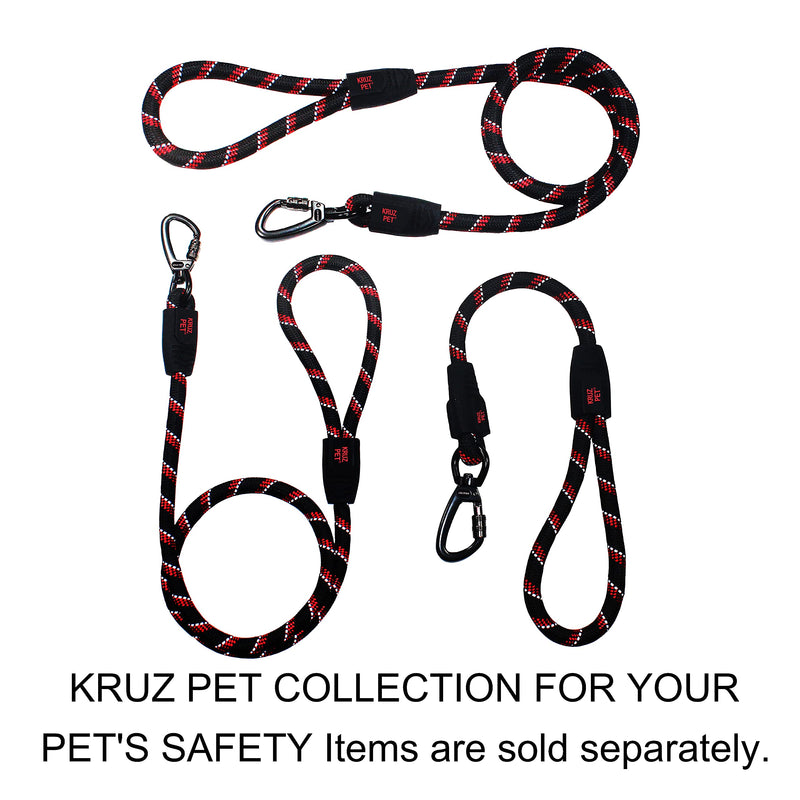 Kruz Reflective Dog Leash -KZROPE5048/5060 - Soft Silicone Grip with Click & Lock Snap - Walking, Running and Pet Training - Heavy-Duty, Durable Rope - Security, Safety, Control, and Comfort 1/2" x 5 FT Black - BeesActive Australia