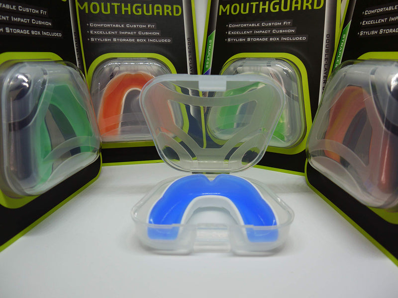 [AUSTRALIA] - Coollo Sports Boil and Bite Mouth Guard (Youth & Adult) DA Custom Fit Sport Mouthpiece for Football, Hockey, Rugby, Lacrosse, Boxing, MMA (Free Case Included!) Sky Blue & White Adult -Ages 11 & Above 