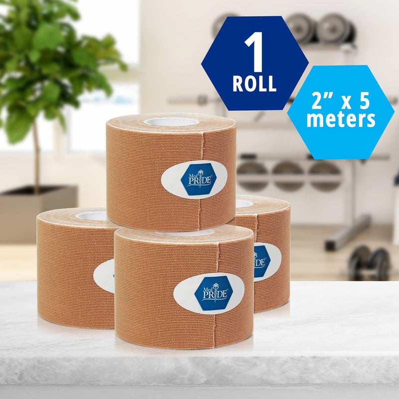 Medpride Kinesiology Tape - Latex-Free Athletic Tape for Pain Relief, Injured Muscle Support- Therapeutic Sports Tape Stabilizes Knee, Muscle & Joints- 1 Uncut Tape Roll [2” x 16.4 Feet] Tan - BeesActive Australia