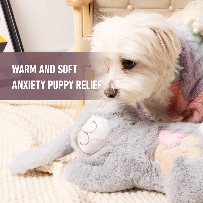 PetPrime Dog Heart Beat Puppy Plush Rabbit Toy - with Warmer Bag Pet Soft Anxiety Puppy Relief Toy for Puppy Dogs Heartbeat Stuffed Animal Puppy Sleeping Buddy Anxiety Dog Toy Gray Rabbit - BeesActive Australia