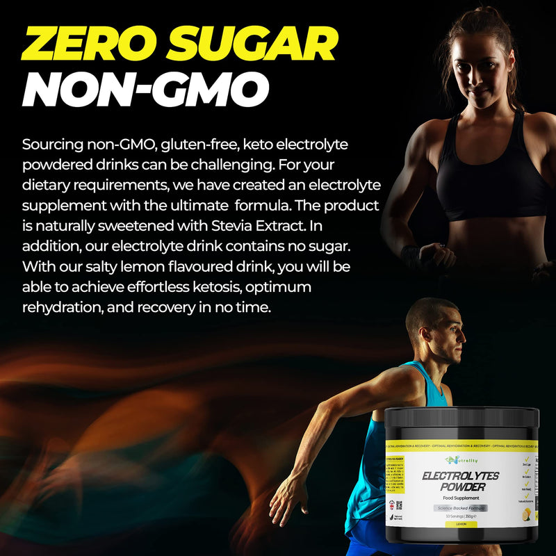 Nutrality Electrolytes Food Supplement Powder 350g – Refreshing Lemon Flavour. 50 Servings, No Sugar, Magnesium Keto Electrolyte Hydration Powder, Recovery, No Calcium, Paleo Hydration, Vegan Friendly - BeesActive Australia