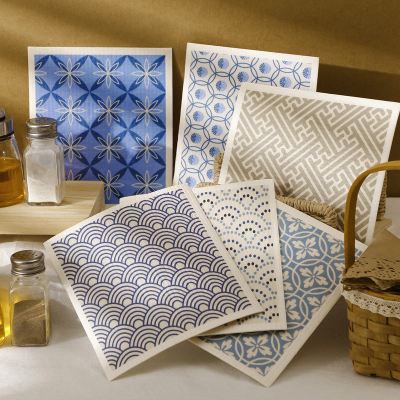 9 Pcs Swedish Kitchen Dishcloths Absorbent Swedish Dish Towels Blossoms Flower Soft Reusable Kitchen Towels Cleaning Sponge Cloth Quick Drying Kitchen Dish Rags (Japanese) Blue Japanese - BeesActive Australia