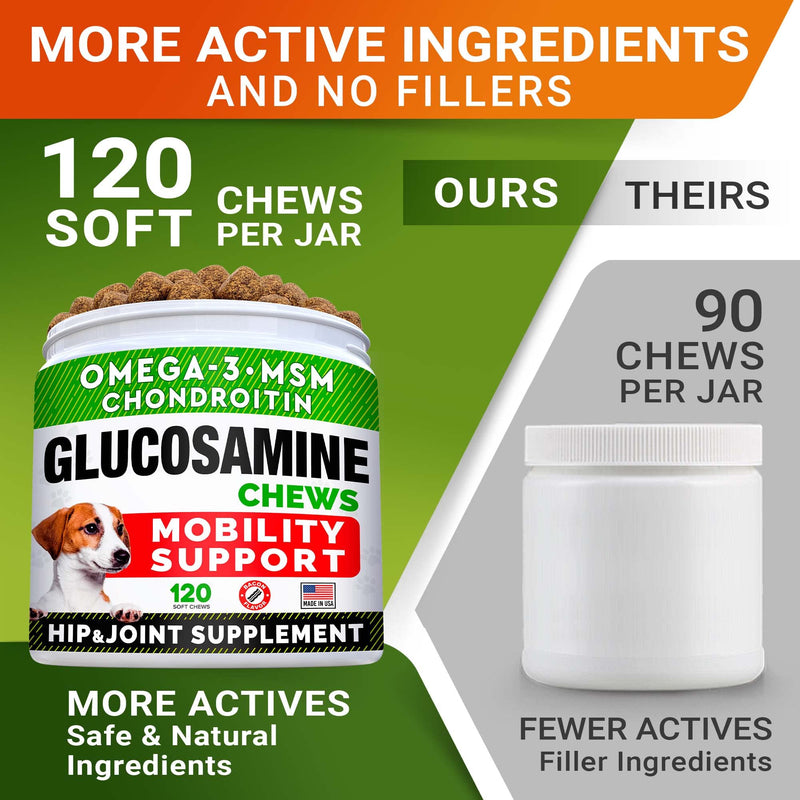 STRELLALAB Glucosamine Treats for Dogs - Joint Supplement w/Omega-3 Fish Oil - Chondroitin, MSM - Advanced Mobility Chews - Joint Pain Relief - Hip & Joint Care - Made in USA Bacon 120 Treats - BeesActive Australia