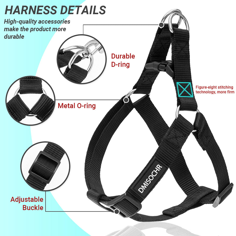 No Pull Dog Harness - Step in Easy Walking Dog Harness and Leash for Small Medium Large Dog - Escape Proof Adjustable Soft Nylon Full Body Dog Harness Leash Collar Set MEDIUM (chest: 17.3"-23.4" neck: 12"-16") Black - BeesActive Australia