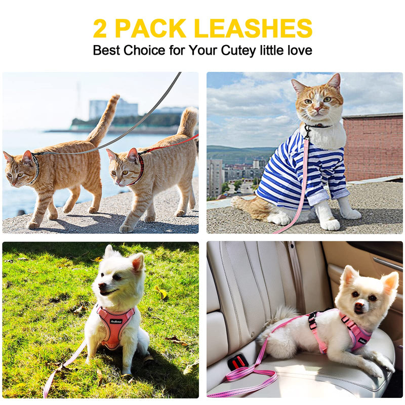 PetBonus 2 Pack Cat Leashes, Reflective Walking Nylon Leash, Escape Proof Clip and Cat Seat Belt, Pet Leash with 360 Degree Swivel Clip for Kittens, Puppies, Rabbits, Small Animals Black, Light Blue - BeesActive Australia