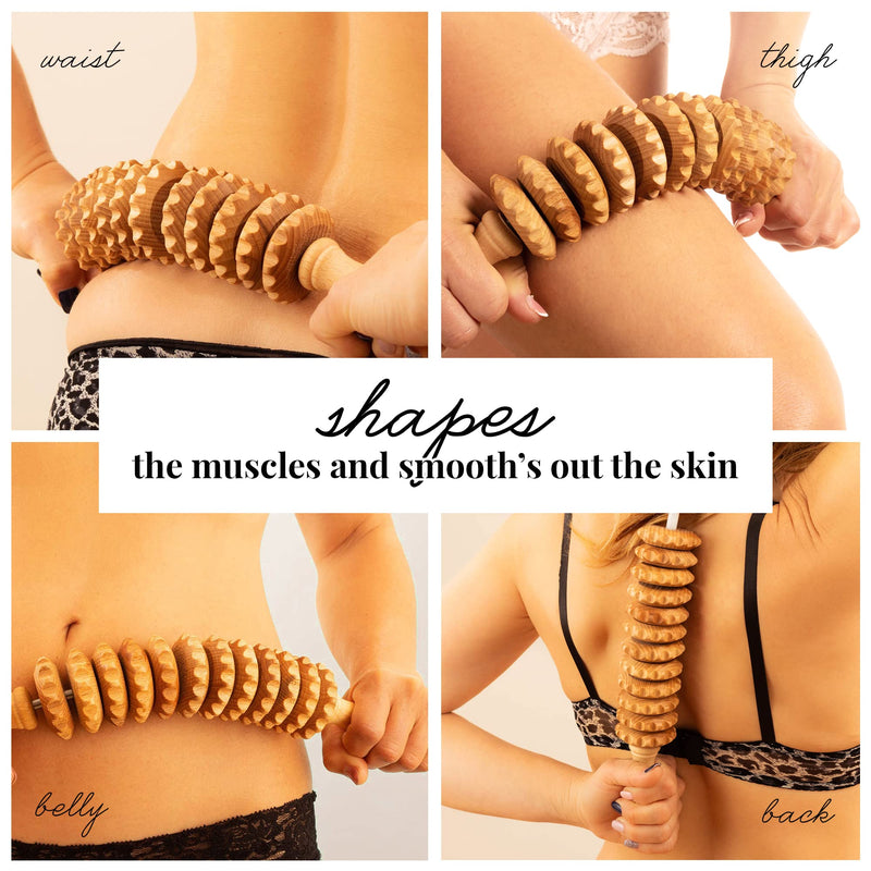 Tuuli Accessories Wooden Anti Cellulite Massage Flexi Massager Roller with Handle Maderotherapy Wood 40 cm - BeesActive Australia