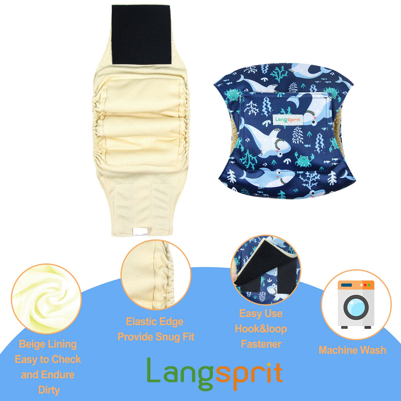 Langsprit Male Belly Bands for Dogs (Pack of 3) - High Absorbing Dog Wraps Male Washable - Reusable Male Dog Diapers Medium Sloth,Whale,Dinosaur - BeesActive Australia