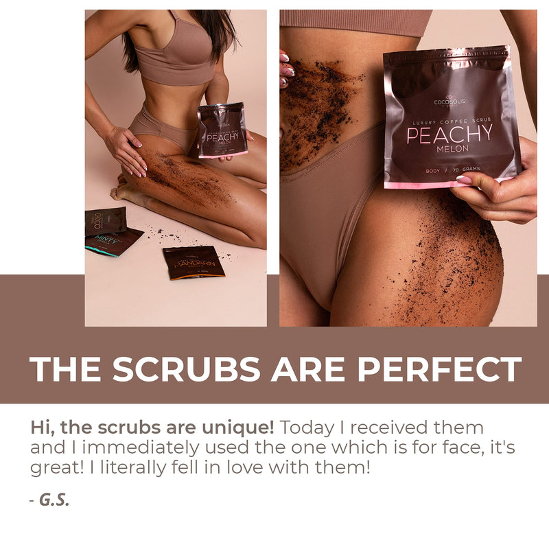 COCOSOLIS Arabica Coffee Scrub Set of 4 Packages - Natural Essential Oils - The Perfect Organic Scrubs for Your Face & Body - Coffee Scrub for Cellulite and Stretch Marks (9.9oz) - BeesActive Australia