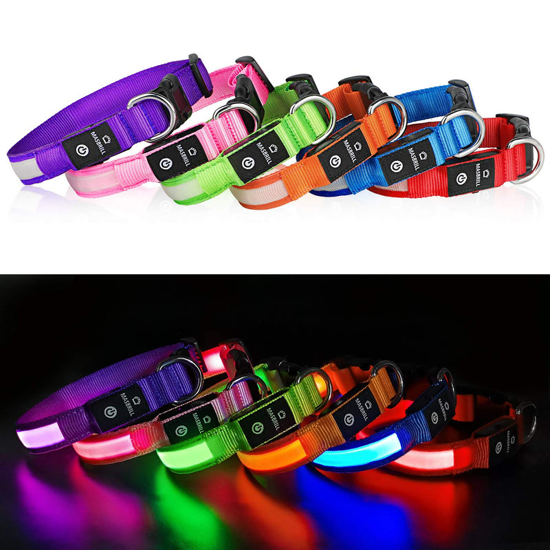 MASBRILL Light Up Dog Collar, LED Glow Collar with USB Rechargeable Lighted Bright Purple Dog Flashing Collar Waterproof, 4 Colors with 3 Sizes for Small Medium Large Dogs M(0.98*19.69") - BeesActive Australia