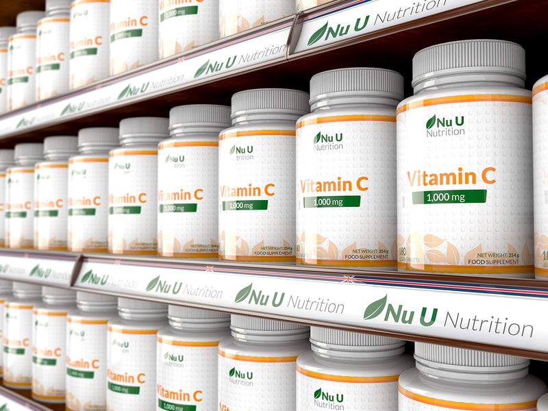Vitamin C 1000mg | 180 Tablets (6 Month's Supply) | Ascorbic Acid, Suitable for Vegetarians & Vegans by Nu U Nutrition - BeesActive Australia