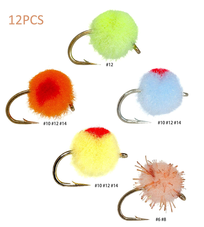 12 Favorite Glow Bug Fly and Egg Steelhead Fly Lure Assotment | Trout and Salmon Fly Fishing Flies 12 Favorite Eggs - BeesActive Australia