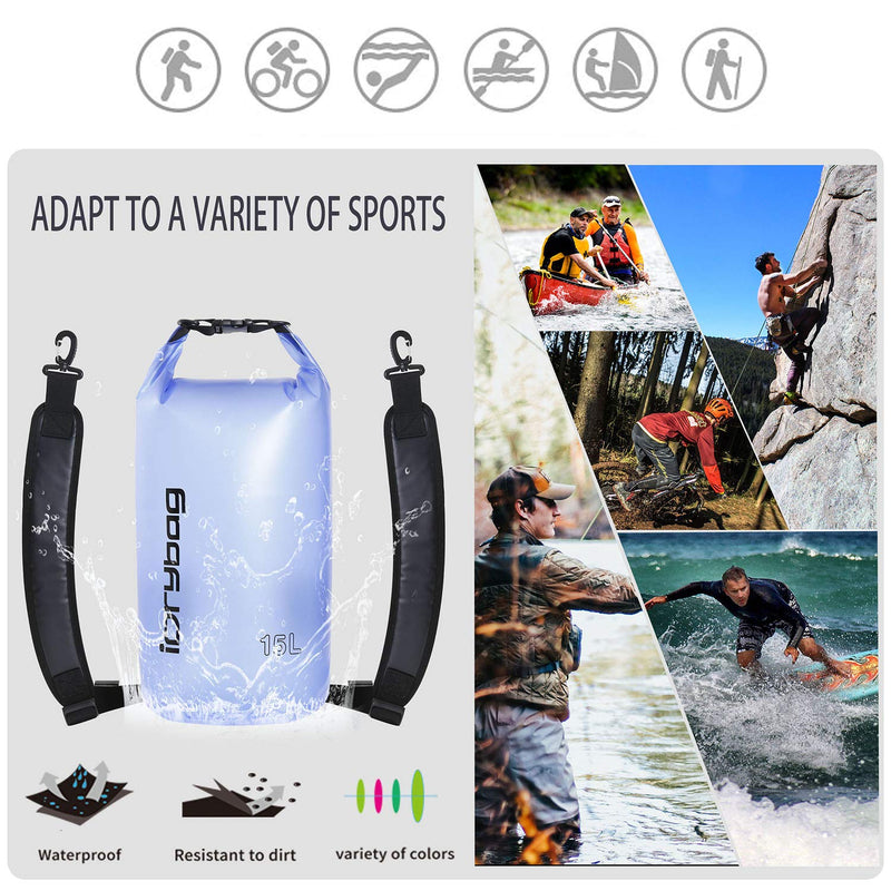 [AUSTRALIA] - IDRYBAG Clear Dry Bag Waterproof Floating 2L/5L/10L/15L/20L, Lightweight Dry Sack Water Sports, Marine Waterproof Bag Roll Top for Kayaking, Boating, Canoeing, Swimming, Hiking, Camping, Rafting Blue 