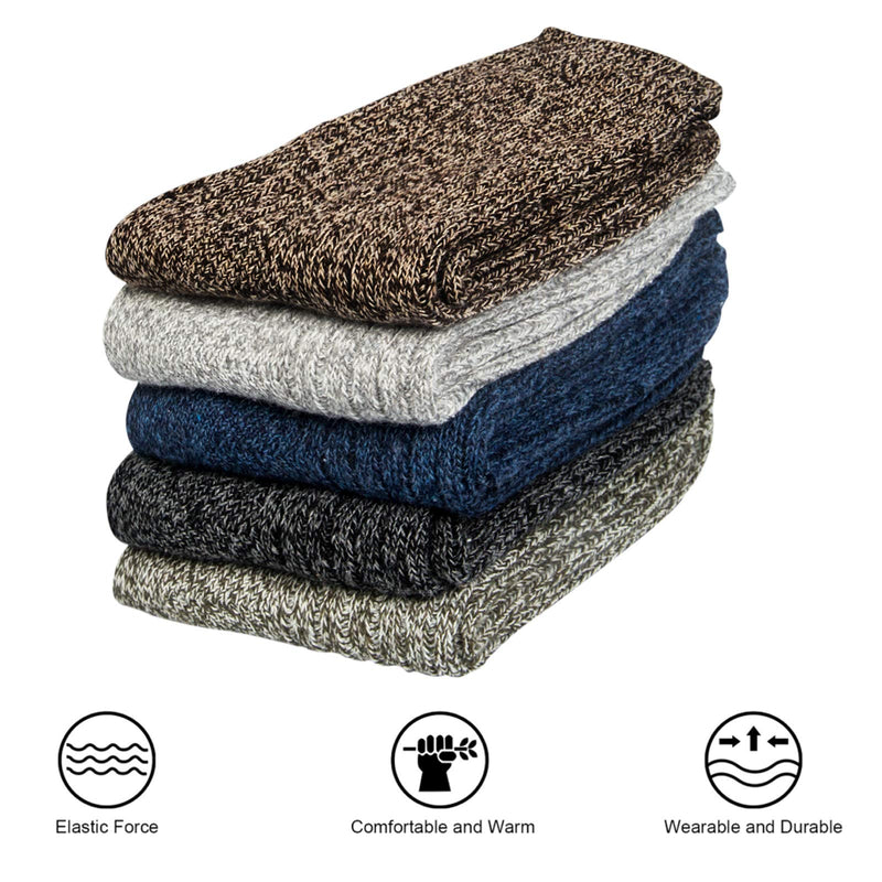 Loritta Pack of 5 Womens Winter Socks Warm Thick Knit Wool Soft Vintage Casual Crew Socks Gifts Large A-navy/Dark Grey/Brown/Green/Light Grey - BeesActive Australia