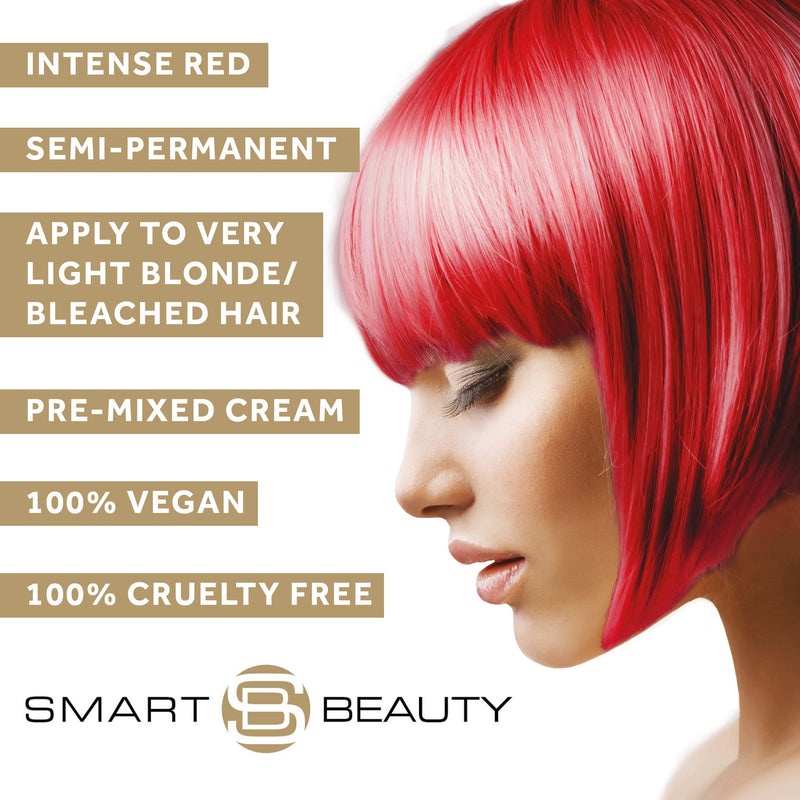 Bright Red Hair Dye Semi Permanent | No Ammonia, Peroxide, PPD, Sulfates, Parabens | Vegan & Cruelty Free | Smart Beauty Bright Red - BeesActive Australia