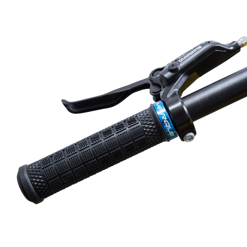MARQUE Grapple Mountain Bike Handlebar Grips – Single Lock-On Ring MTB and BMX Bicycle Handle Bar with Non-Slip Grip Black with Blue Ring - BeesActive Australia
