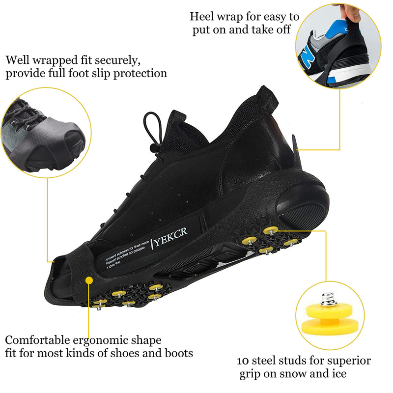 Ice Cleats Snow Traction Cleats Crampons for Shoe and Boots Non-Slip Overshoe for Walking on Snow and Ice Rubber Walking Cleats Anti Slip Crampons 10 Studs Small(2.5- 4 men/4-5.5 women) - BeesActive Australia