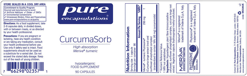 Pure Encapsulations - CurcumaSorb - Meriva Turmeric - Source of Curcumin - High Absorption - 90 Capsules - BeesActive Australia