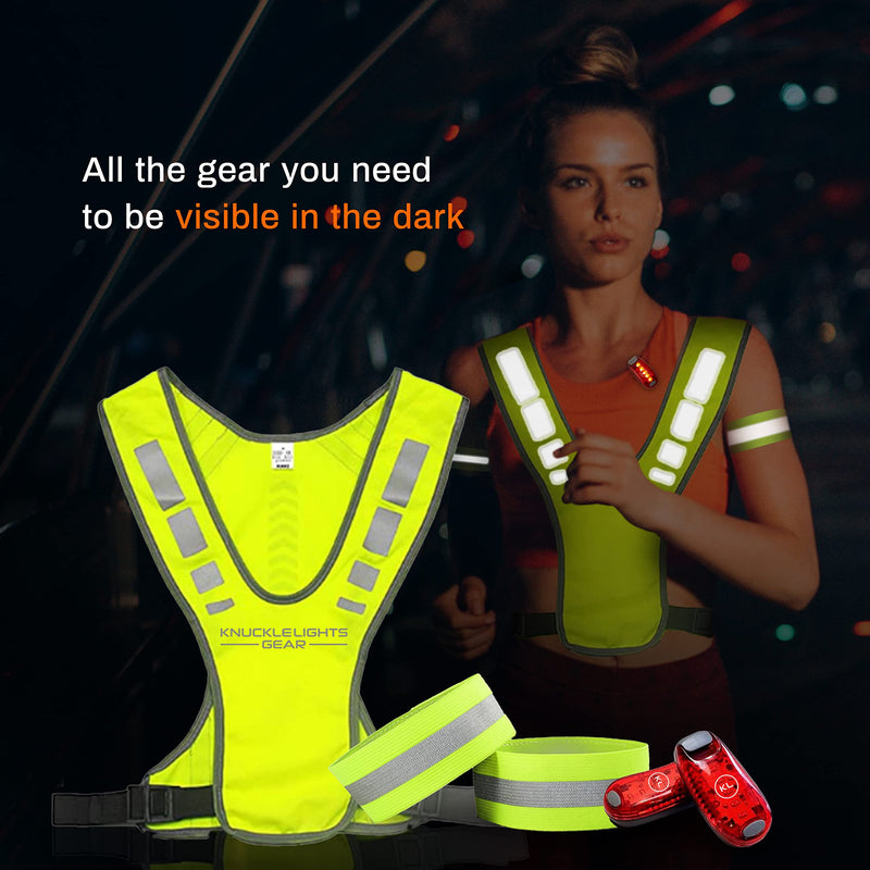 Reflective Running Gear Safety Bundle - Reflective Vest + LED Safety Light (2 Pack) + Reflective Bands | Running Accessories, Cycling, Hiking and Reflective Walking Gear for All Outdoor Adventures - BeesActive Australia