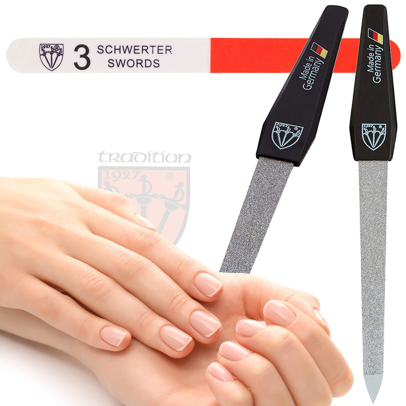 3 Swords Germany - Sapphire Metal Nail File Set 2 Pieces with 1 Piece 3-Way Nail Buffer – Nail Care Made in SOLINGEN/Germany 2 Nail Files / 1 Buffer - BeesActive Australia