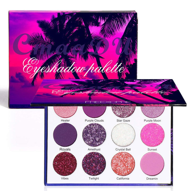 High Pigment 12 Colors Shimmer Matte Glitter Eyeshadow Makeup Palette Sweatproof Long Lasting and Waterproof Easy to Blend Glitter Metallic Natural Ultra Eye Shadow Powder (purple) - BeesActive Australia