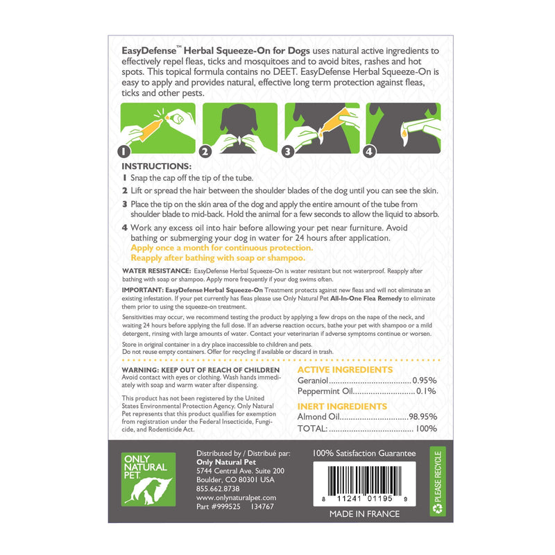 Only Natural Pet Herbal Defense SqueezeOn Dog Flea Control - BeesActive Australia