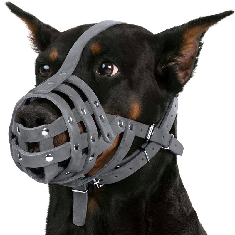 CollarDirect Leather Dog Muzzle German Shepherd Dalmatian Doberman Setter Basket Medium Large Breeds Pink Gray L Chestnut Brown - BeesActive Australia